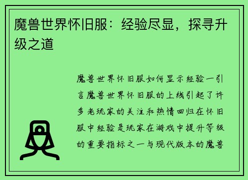 魔兽世界怀旧服：经验尽显，探寻升级之道
